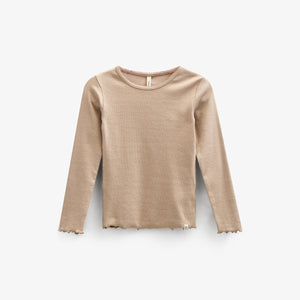 Modal Rib-T-shirt met lange mouwen en Picot-randje - Kids - Caffe Latte | 100786 Mia