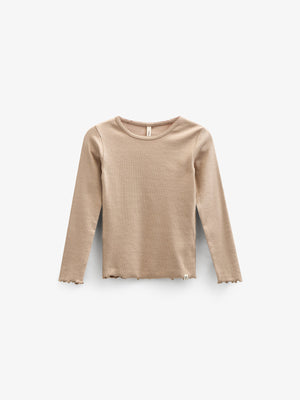 Modal Rib-T-shirt met lange mouwen en Picot-randje - Kids - Caffe Latte | 100786 Mia
