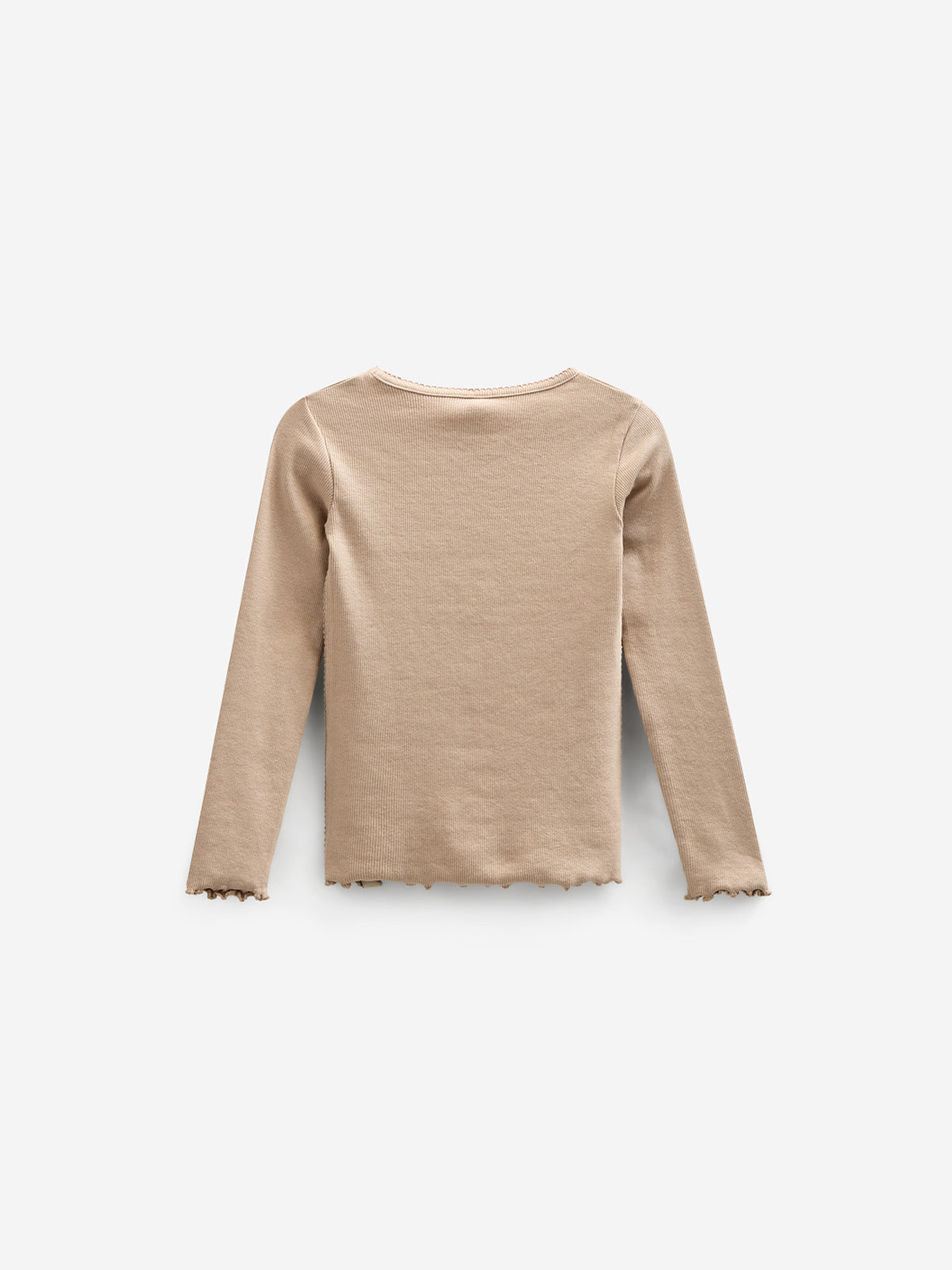 Modal Rib-T-shirt met lange mouwen en Picot-randje - Kids - Caffe Latte | 100786 Mia