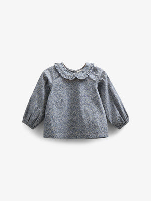 Bedrukte katoenen popeline blouse met kraag - Kids - Blue | 100798 Allie
