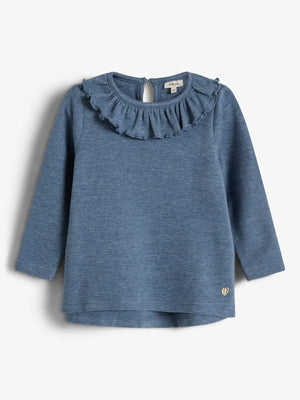 Pluche Jersey Pierrot Kraag Blouse - Little - Blue Melange