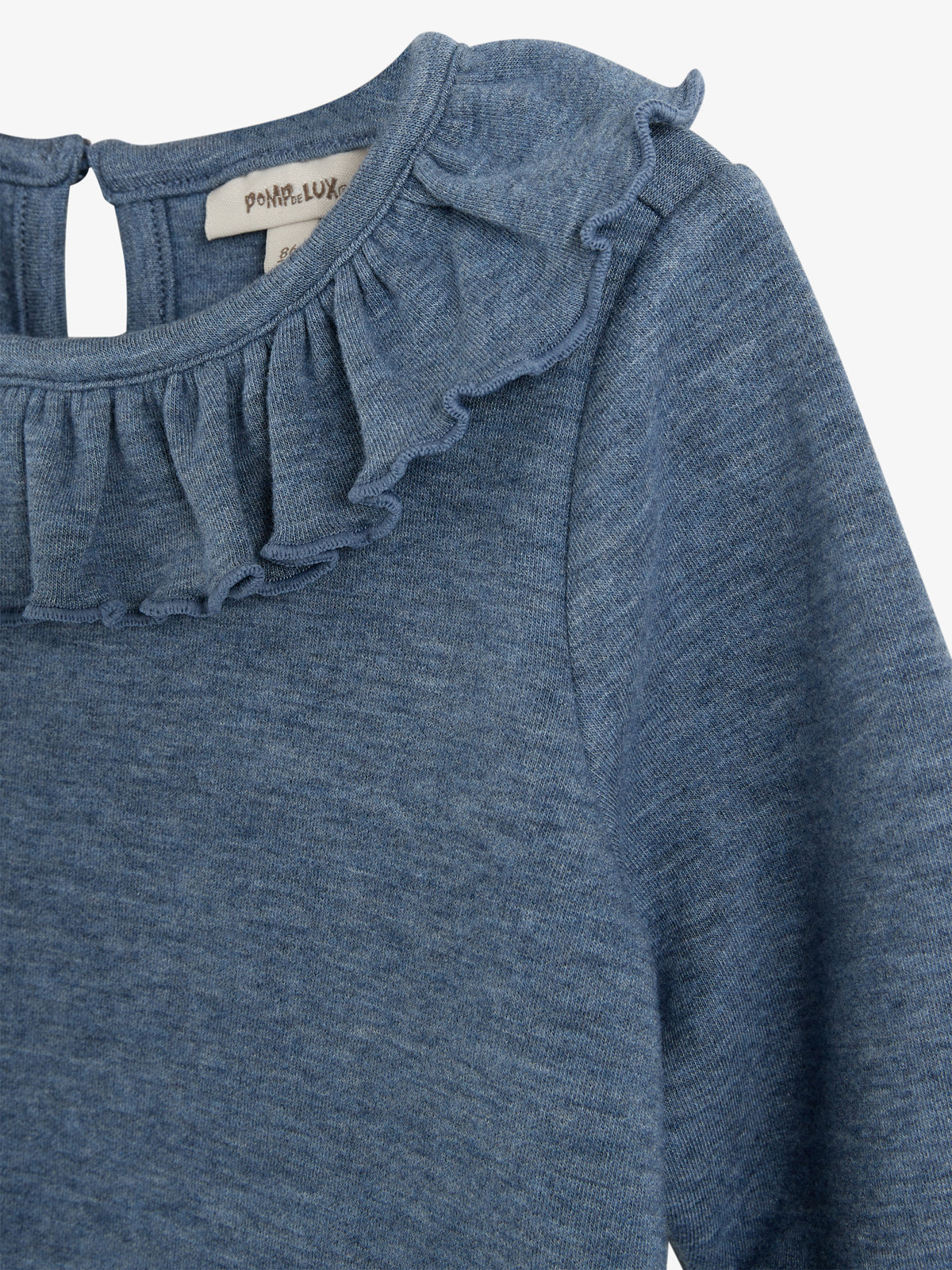 Pluche Jersey Pierrot Kraag Blouse - Little - Blue Melange