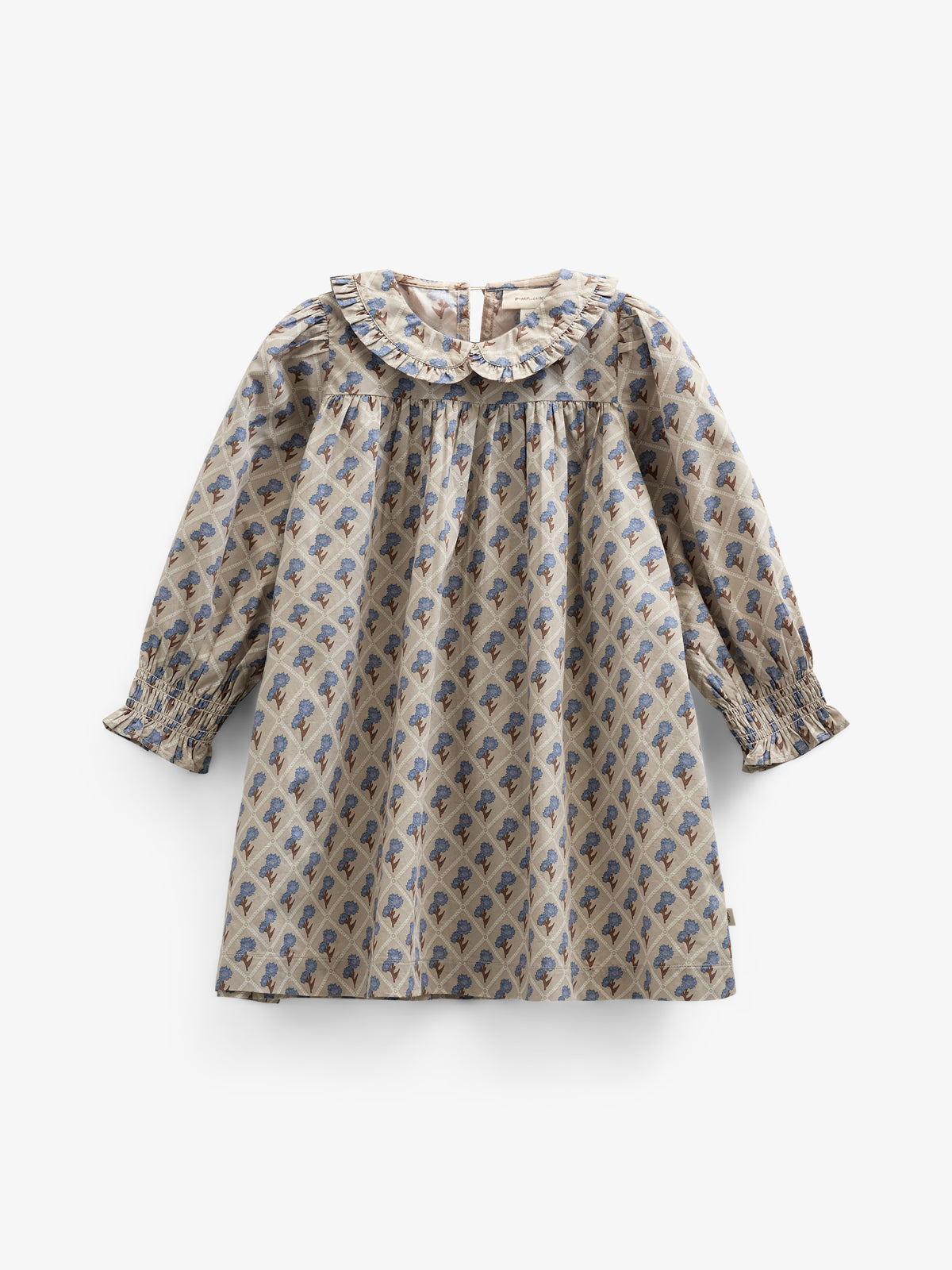 Bedrukte katoenen popeline jurk - Kids - Caffe Latte w. Blue | 100803 Amine