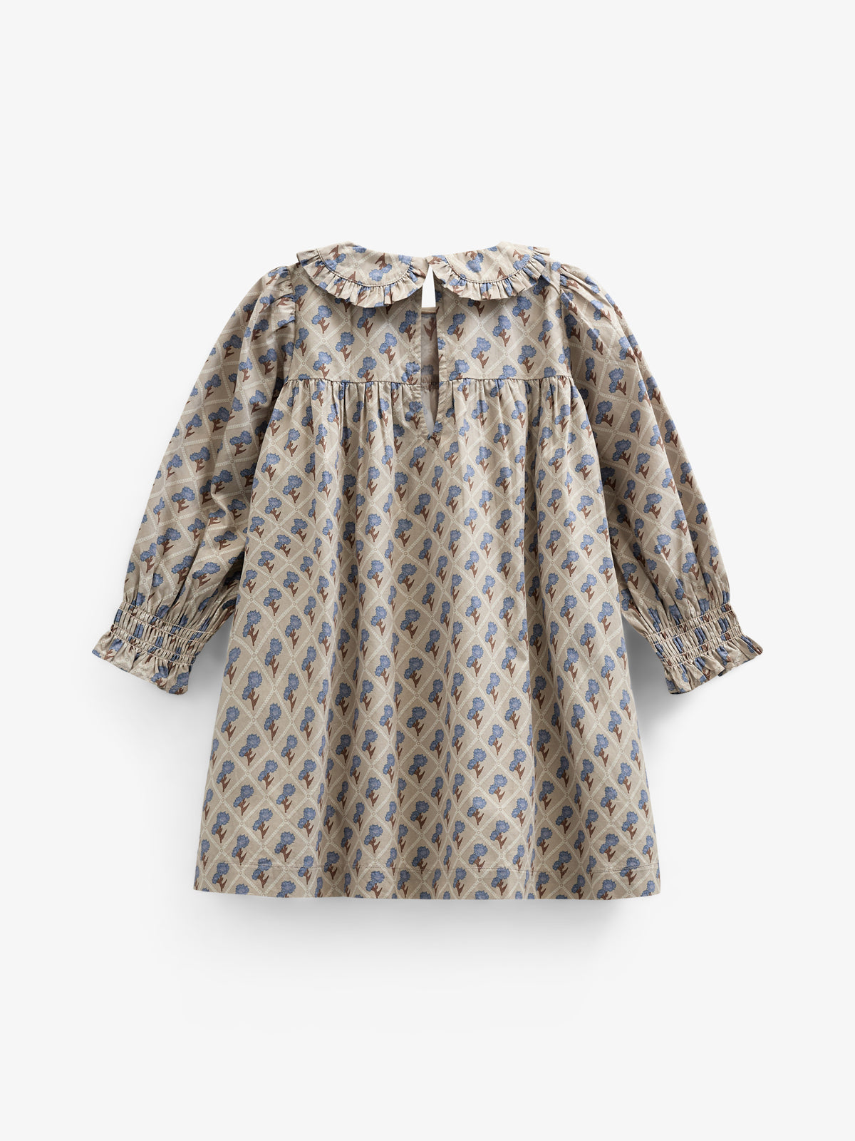Bedrukte katoenen popeline jurk - Kids - Caffe Latte w. Blue | 100803 Amine