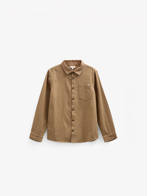 Visgraat Geweven Katoenen Shirt - Tween - Light Brown | 100804 Edward