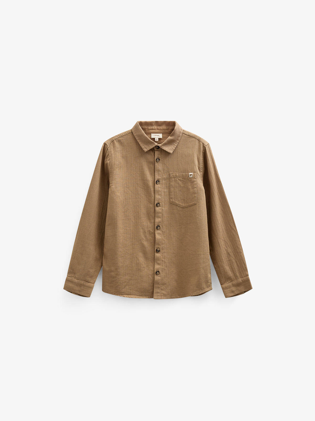 Visgraat Geweven Katoenen Shirt - Tween - Light Brown | 100804 Edward