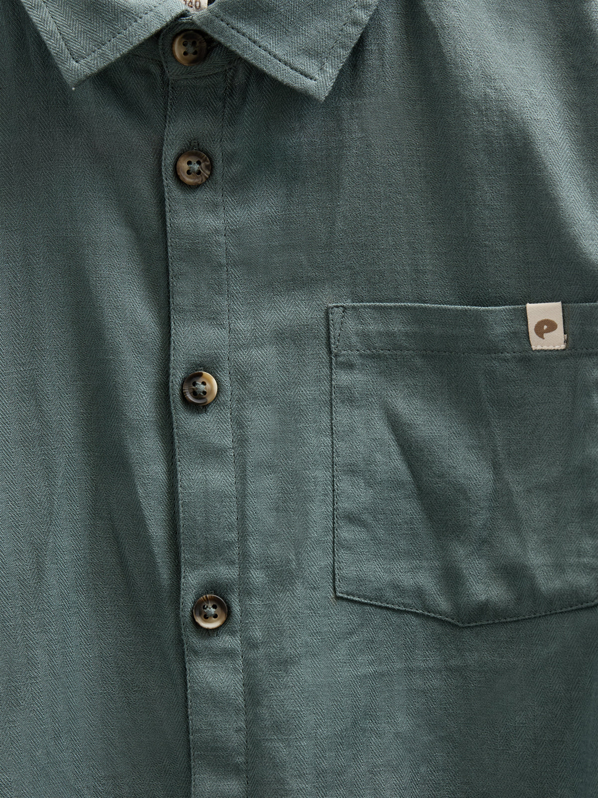 Visgraat Geweven Katoenen Shirt - Tween - Dark Dusty Green | 100805 Edward