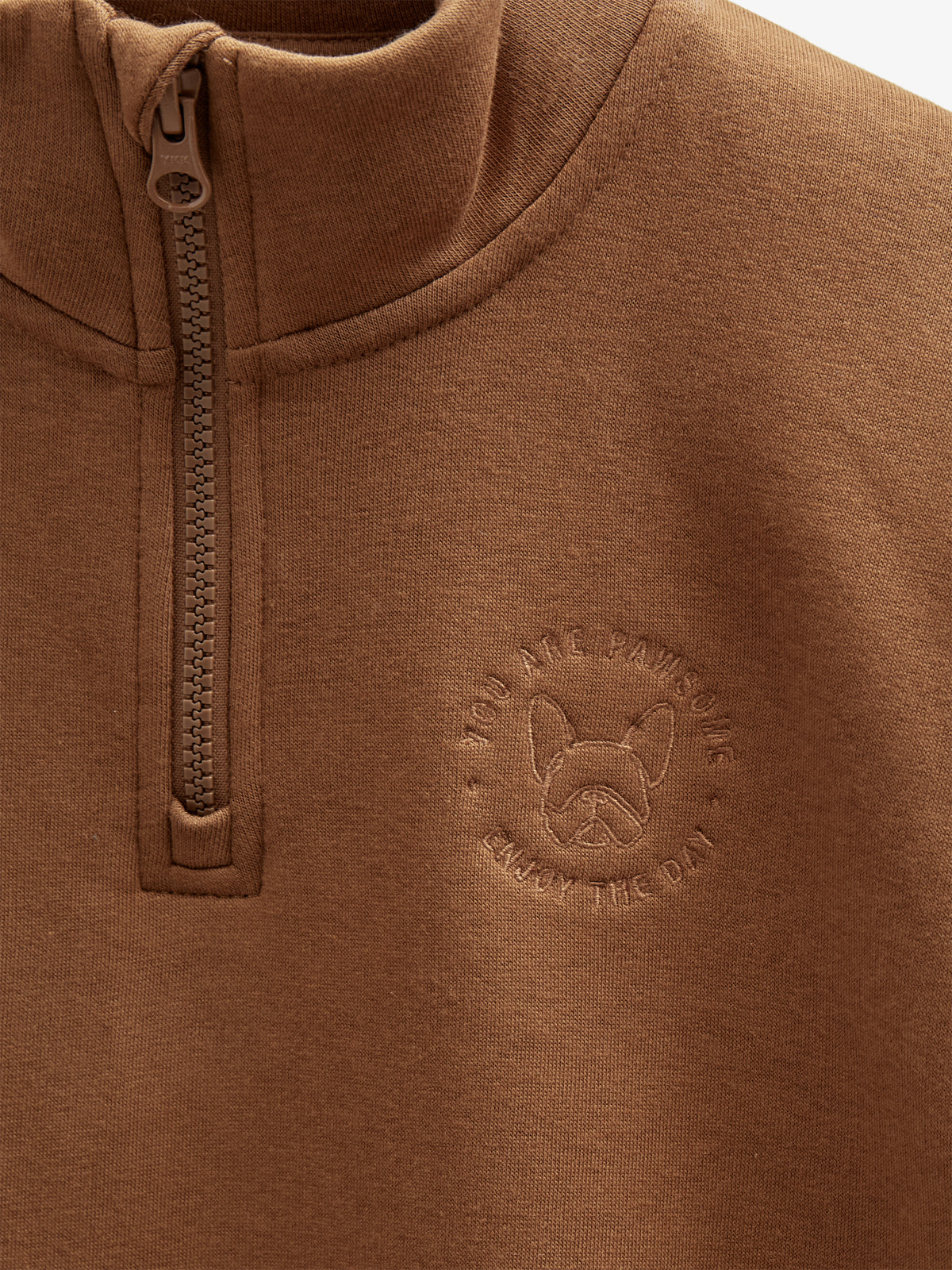 Sweatshirt met halve rits - Tween - Coffee | 100809 Tristan