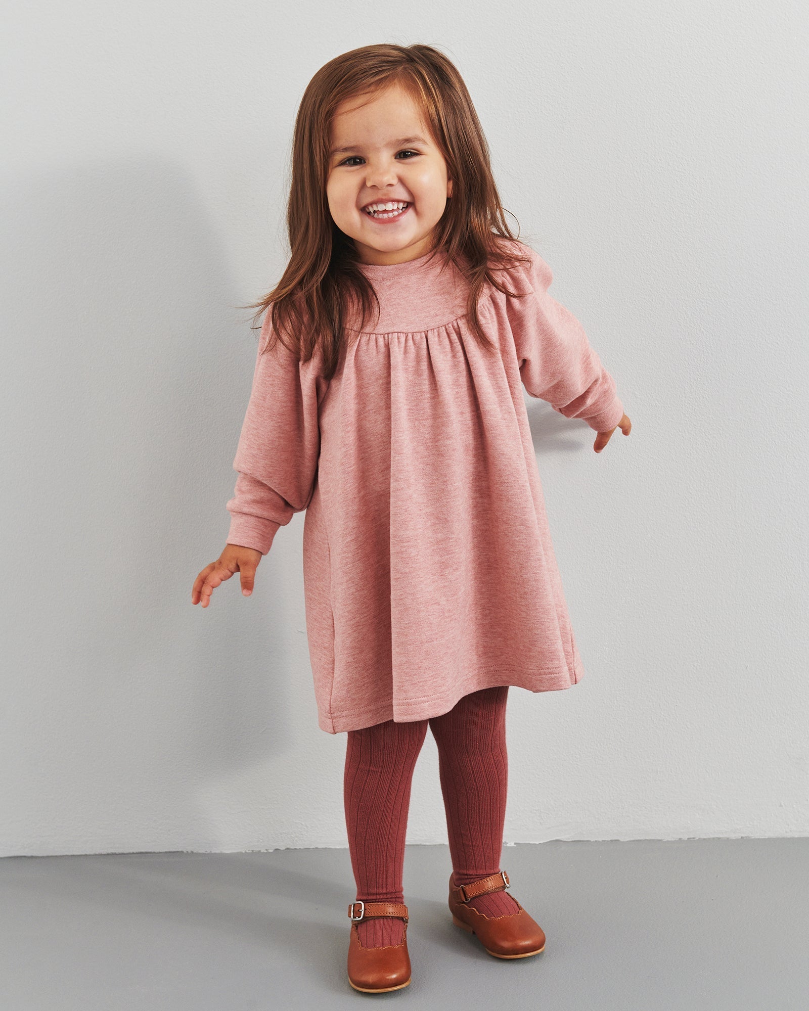 Pluche Jersey Jurk - Little - Dusty Rose Melange
