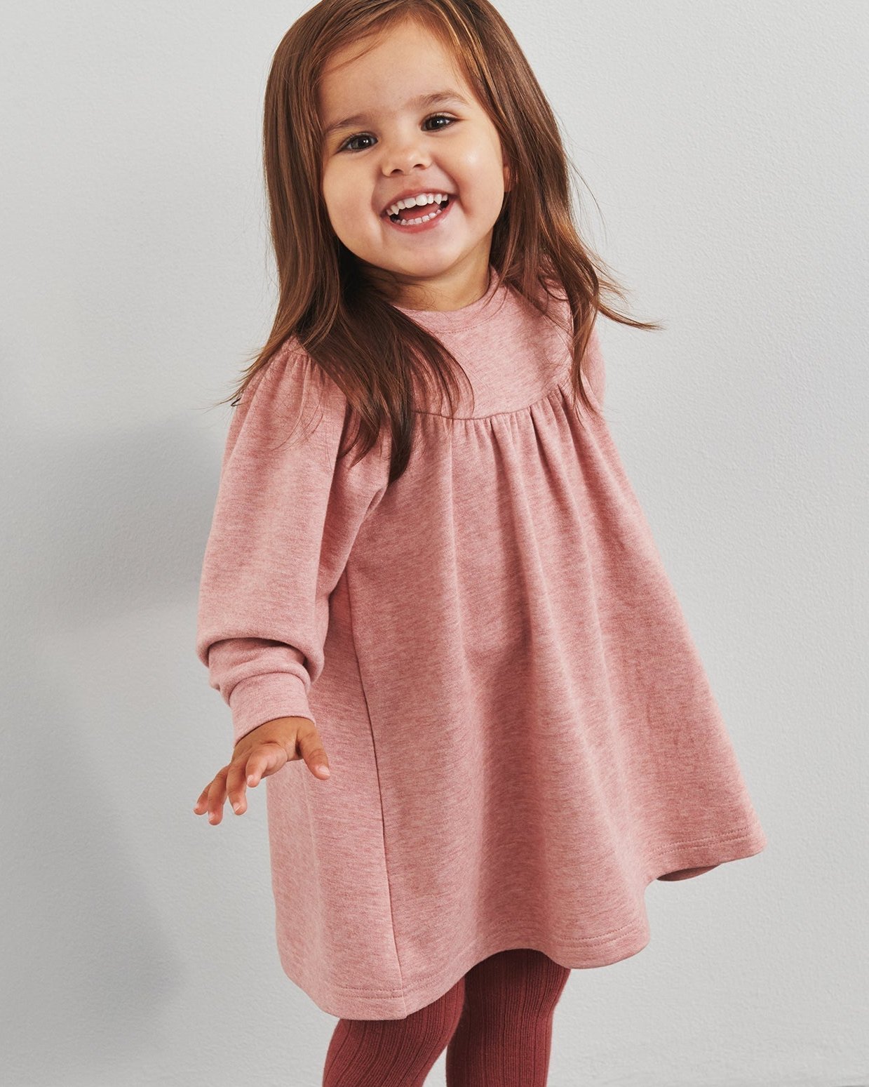 Pluche Jersey Jurk - Little - Dusty Rose Melange