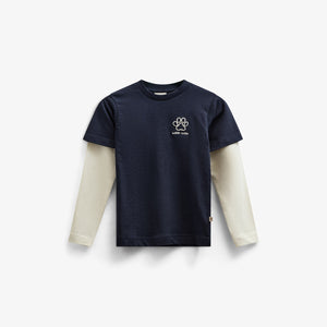 Boxy T-shirt met dubbele mouwen - Kids - Navy | 100836 Alex