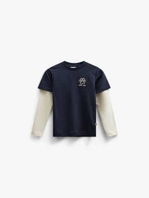 Boxy T-shirt met dubbele mouwen - Kids - Navy | 100836 Alex