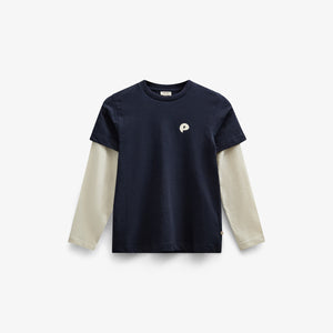 Boxy T-shirt met dubbele mouwen - Tween - Navy | 100837 Alex