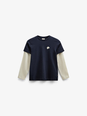Boxy T-shirt met dubbele mouwen - Tween - Navy | 100837 Alex