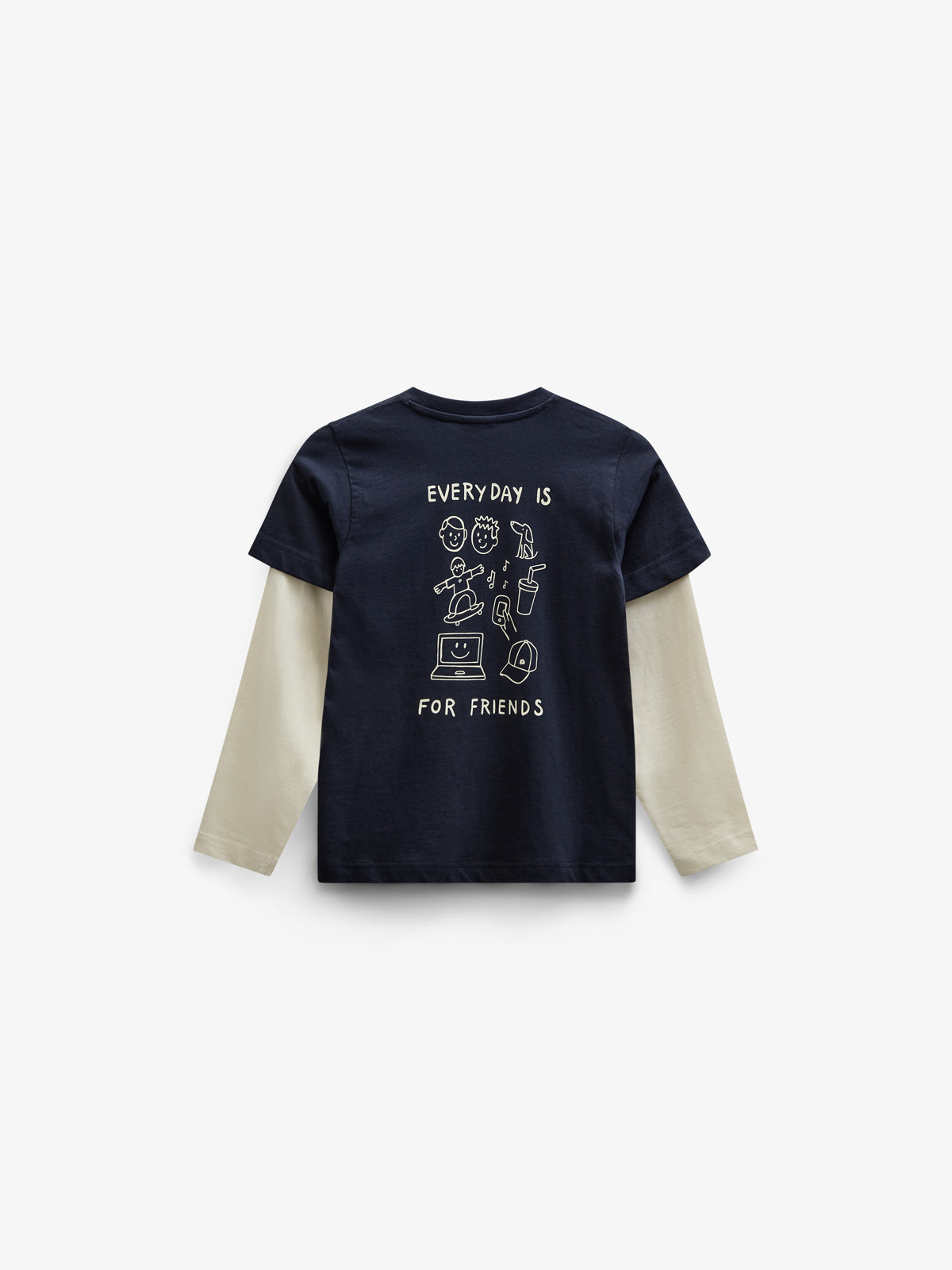Boxy T-shirt met dubbele mouwen - Tween - Navy | 100837 Alex