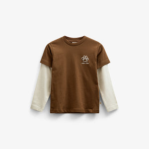 Boxy T-shirt met dubbele mouwen - Kids - Coffee | 100838 Alex