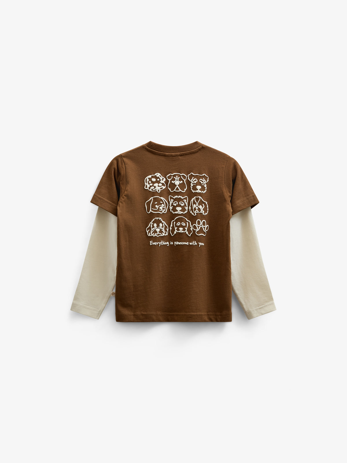 Boxy T-shirt met dubbele mouwen - Kids - Coffee | 100838 Alex