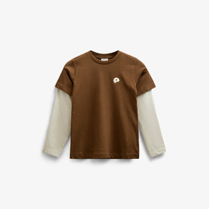 Boxy T-shirt met dubbele mouwen - Tween - Coffee | 100839 Alex