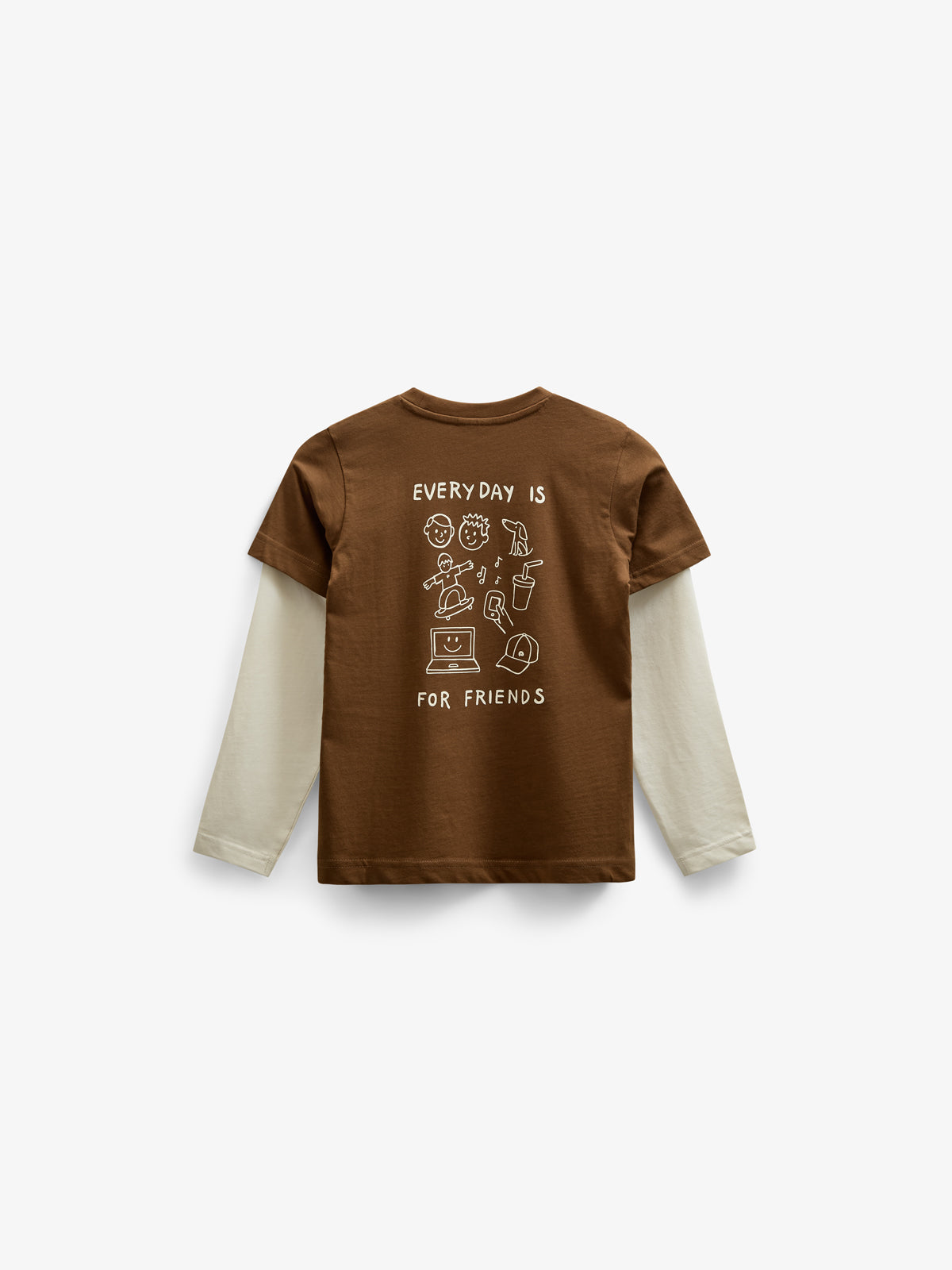 Boxy T-shirt met dubbele mouwen - Tween - Coffee | 100839 Alex
