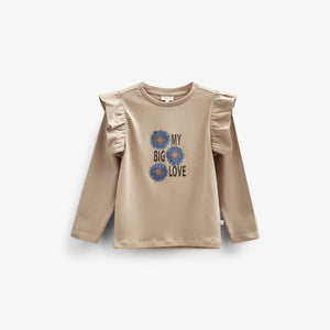 Jersey blouse met kraagmouwen en frontprint - Tween - Caffe Latte | 100843 Demi