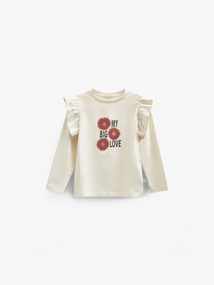Jersey blouse met kraagmouwen en frontprint - Kids - Off White | 100844 Demi