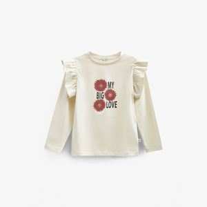Jersey blouse met kraagmouwen en frontprint - Tween - Off White | 100845 Demi