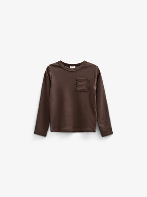 T-shirt met lange mouwen en borstzak - Kids - Chocolate | 100870 Sienna