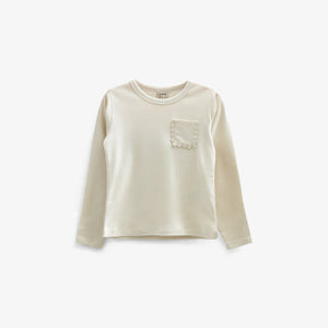 T-shirt met lange mouwen en borstzak - Tween - Off White | 100873 Sienna