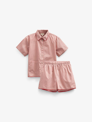 Gestreepte poplin overhemd en short set - Kids - Old Rose/Cherry Red | 100946 Olivia