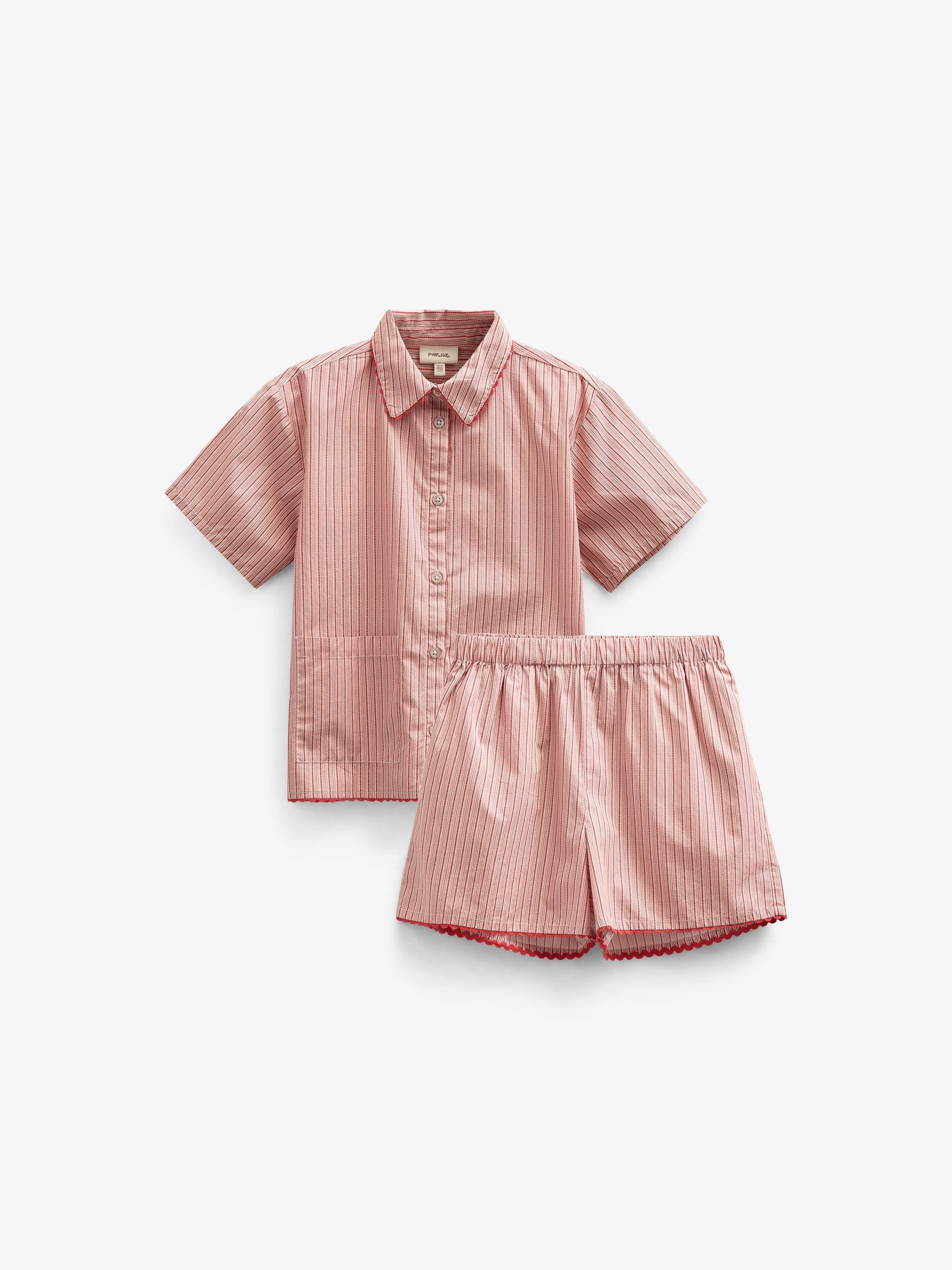 Gestreepte poplin overhemd en short set - Kids - Old Rose/Cherry Red | 100946 Olivia