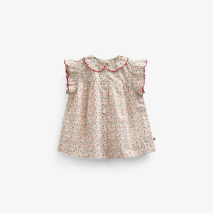 Poplin Top met Bloemenprint en Ruche - Kids - Rose | 100948 Poppy