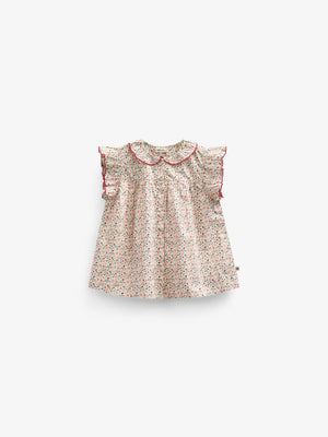 Poplin Top met Bloemenprint en Ruche - Kids - Rose | 100948 Poppy