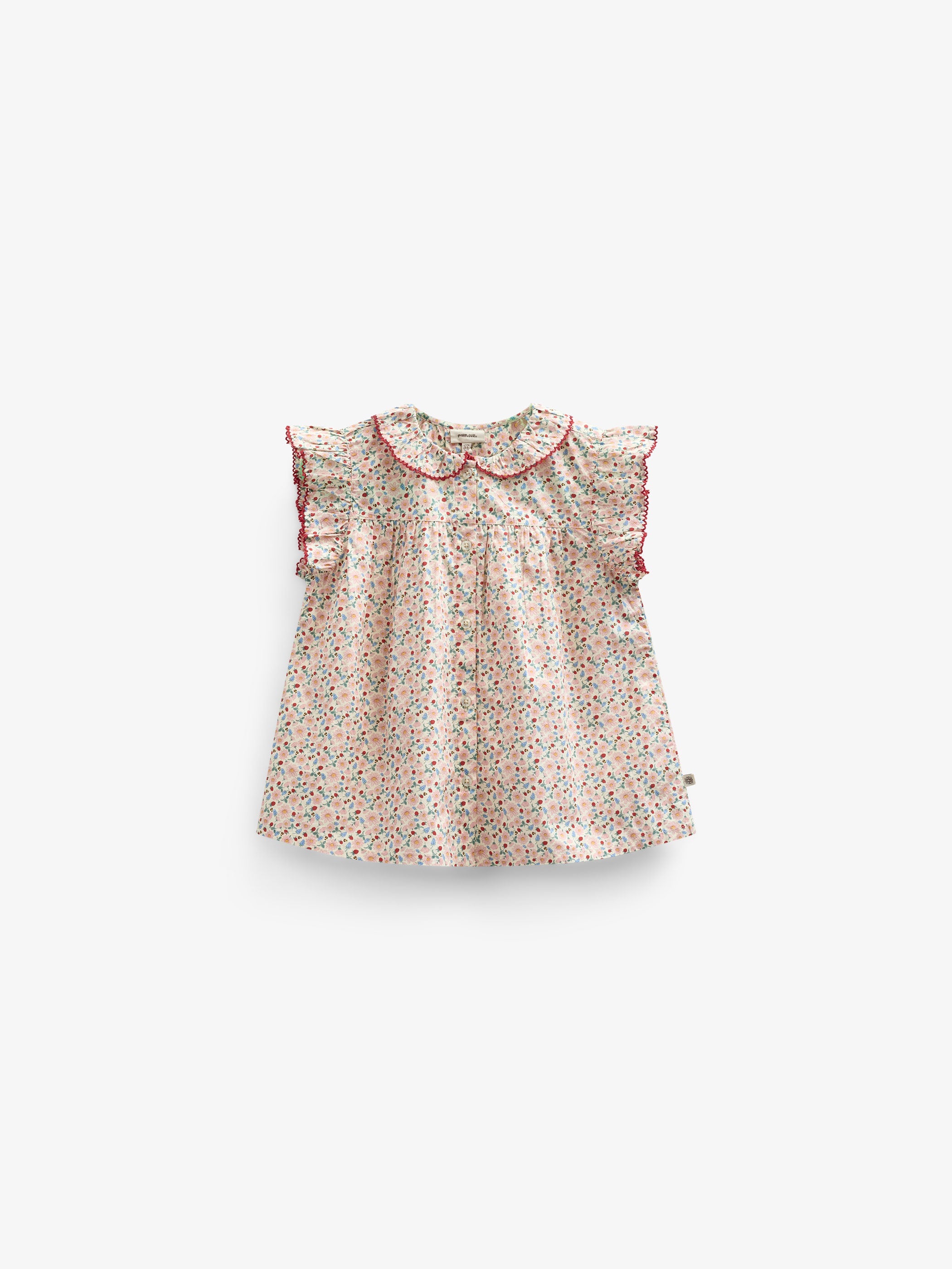 Poplin Top met Bloemenprint en Ruche - Kids - Rose | 100948 Poppy