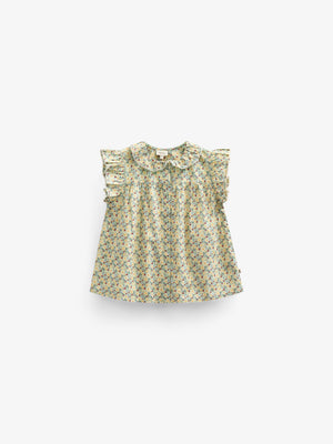 Poplin Top met Bloemenprint en Ruche - Kids - Green | 100950 Poppy