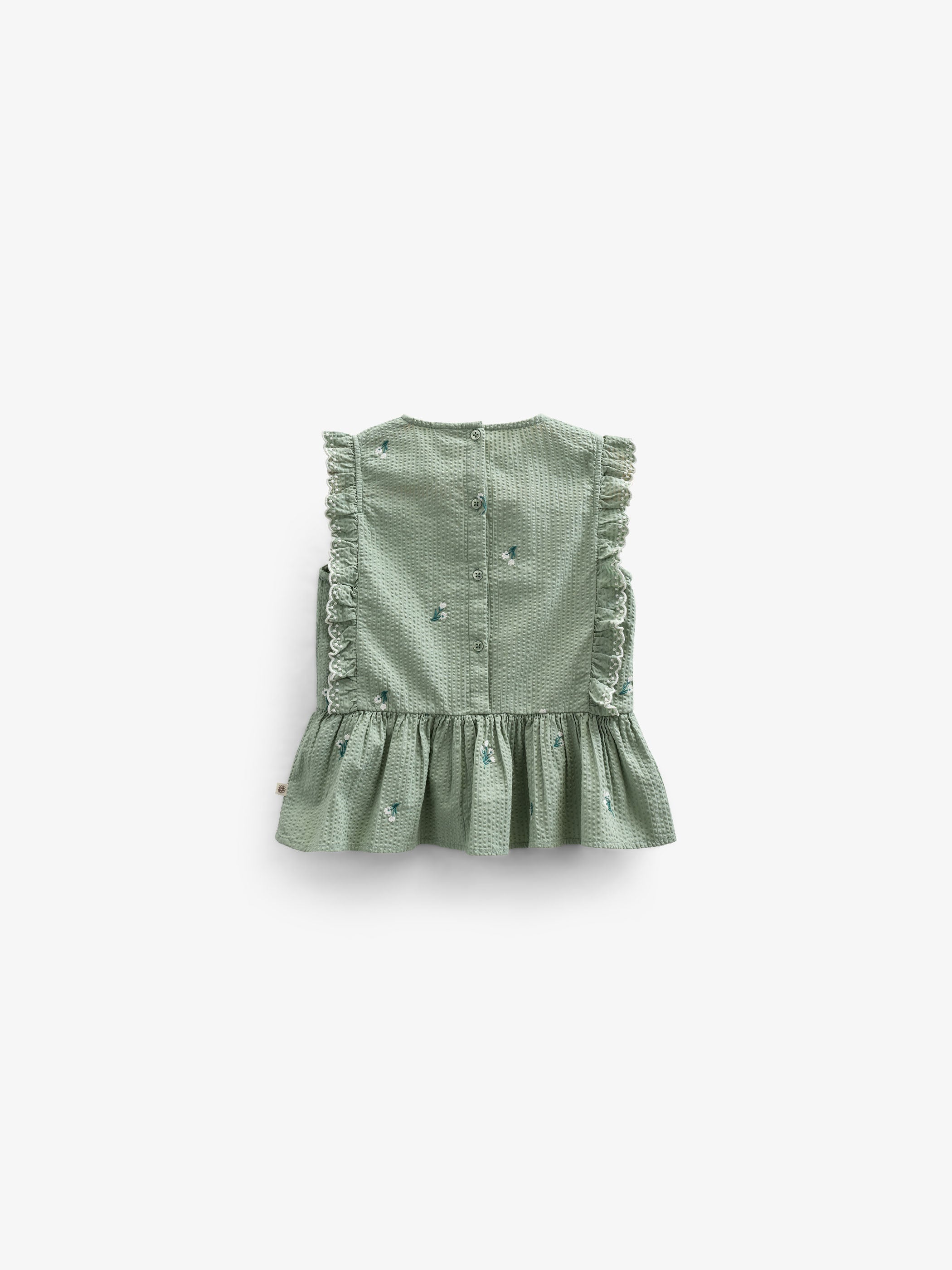Geborduurde Seersucker Top - Tween - Dusty Green | 100981 Nora