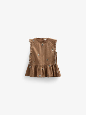 Geborduurde Seersucker Top - Tween - Coconut | 100983 Nora