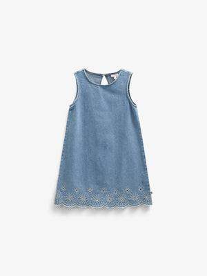 Geborduurde denim minijurk - Kids - Light Blue Denim | 101018 Vera