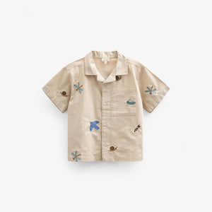 Geborduurd Katoenen Overhemd met Korte Mouwen - Kids - Light Beige | 101061 Erik