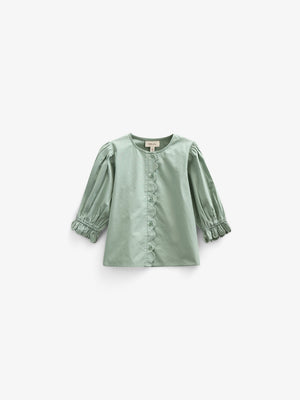 Popeline Blouse met Geschulpte Rand - Kids - Dusty Green | 101047 Joy