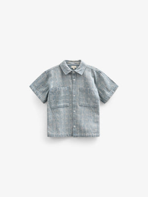 Jacquard Denim Korte Mouw Overhemdjas - Tween - Blue Denim | 101093 Kyle