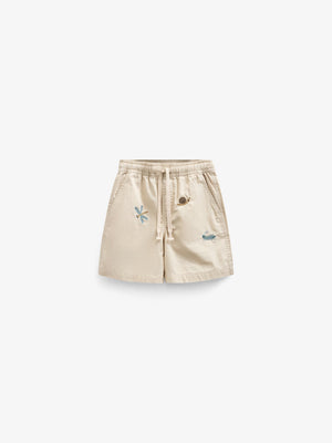 Embroidered Cotton Shorts - Tween - Light Beige | 101098 Erik
