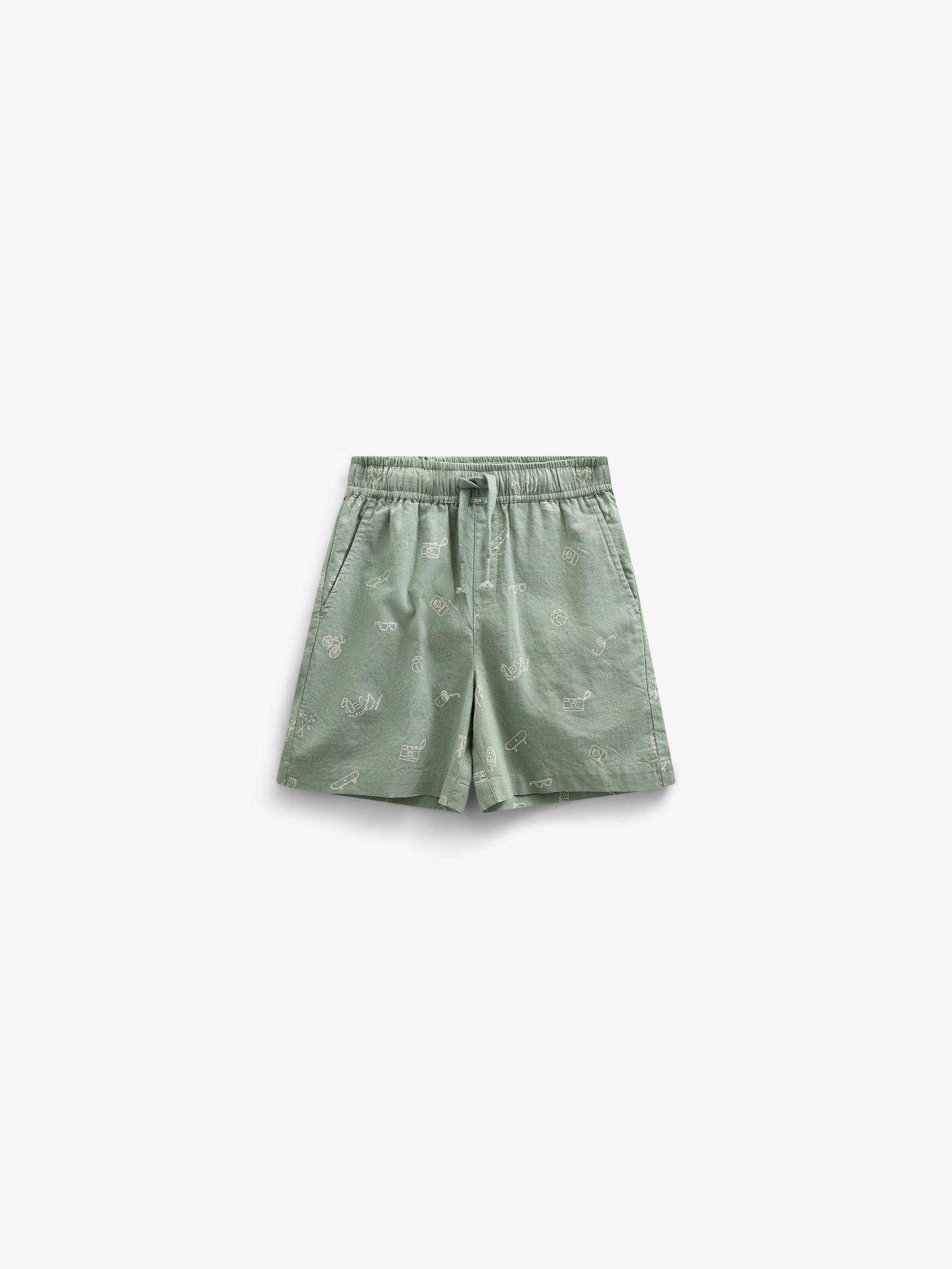 Bedrukte Linnenmix Shorts - Tween - Dusty Green | 101170 William