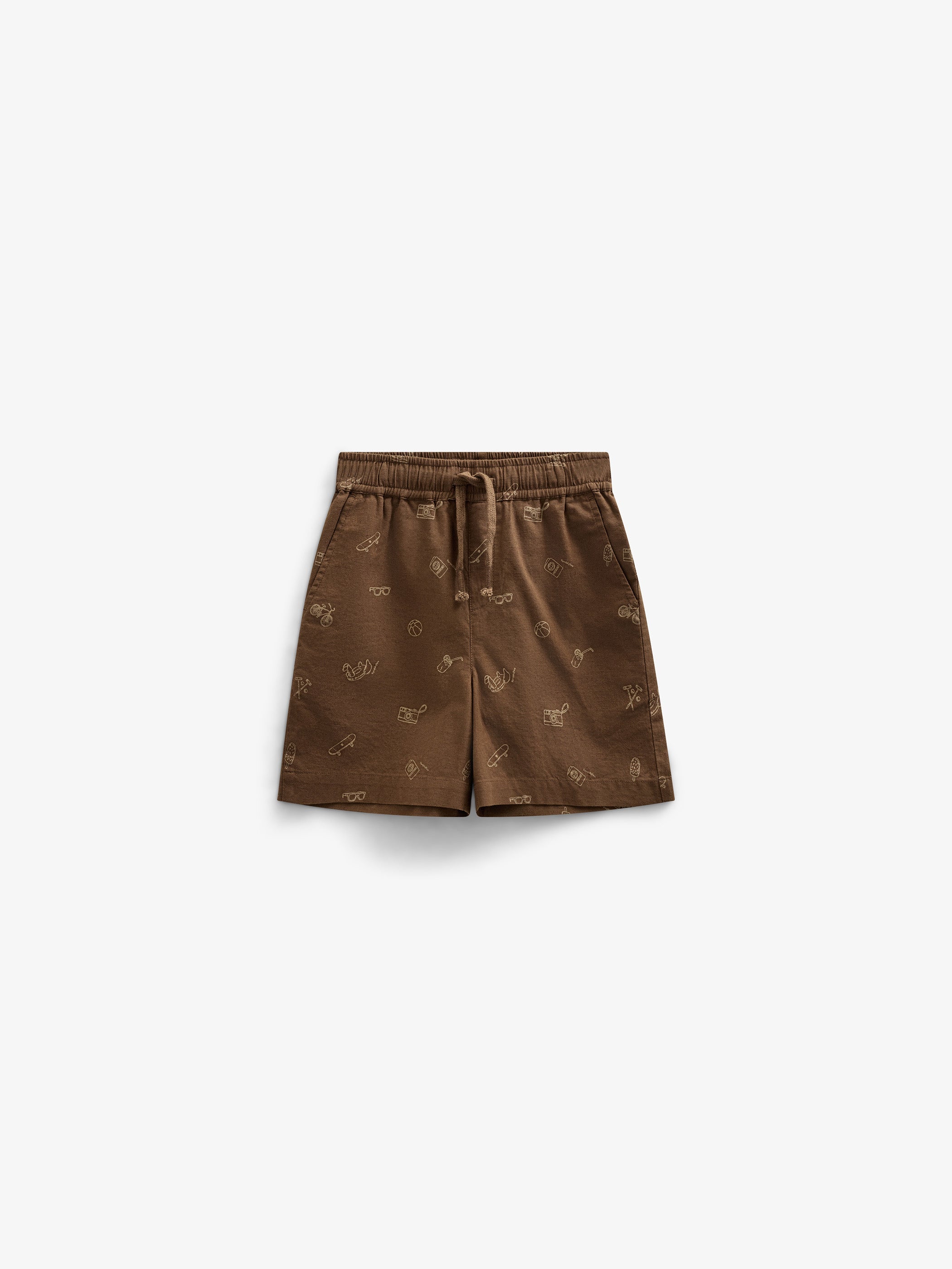 Bedrukte Linnenmix Shorts - Kids - Dark Brown | 101171 William