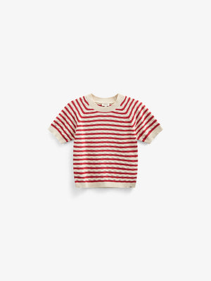 Gestreepte Katoenen Korte Mouw Trui - Kids - Cherry Red Stripe | 101239 Martha