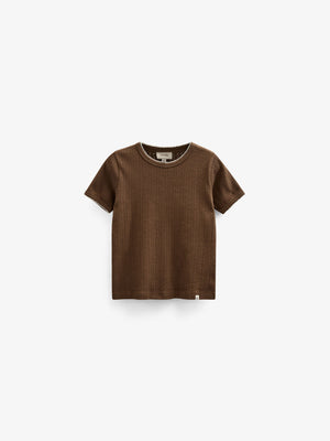 Pointelle T-shirt met contrasterende picot - Tween - Dark Brown | 101346 Drew