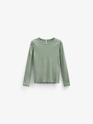 Modal rib T-shirt met lange mouwen - Kids - Dusty Green | 101310 Lottie