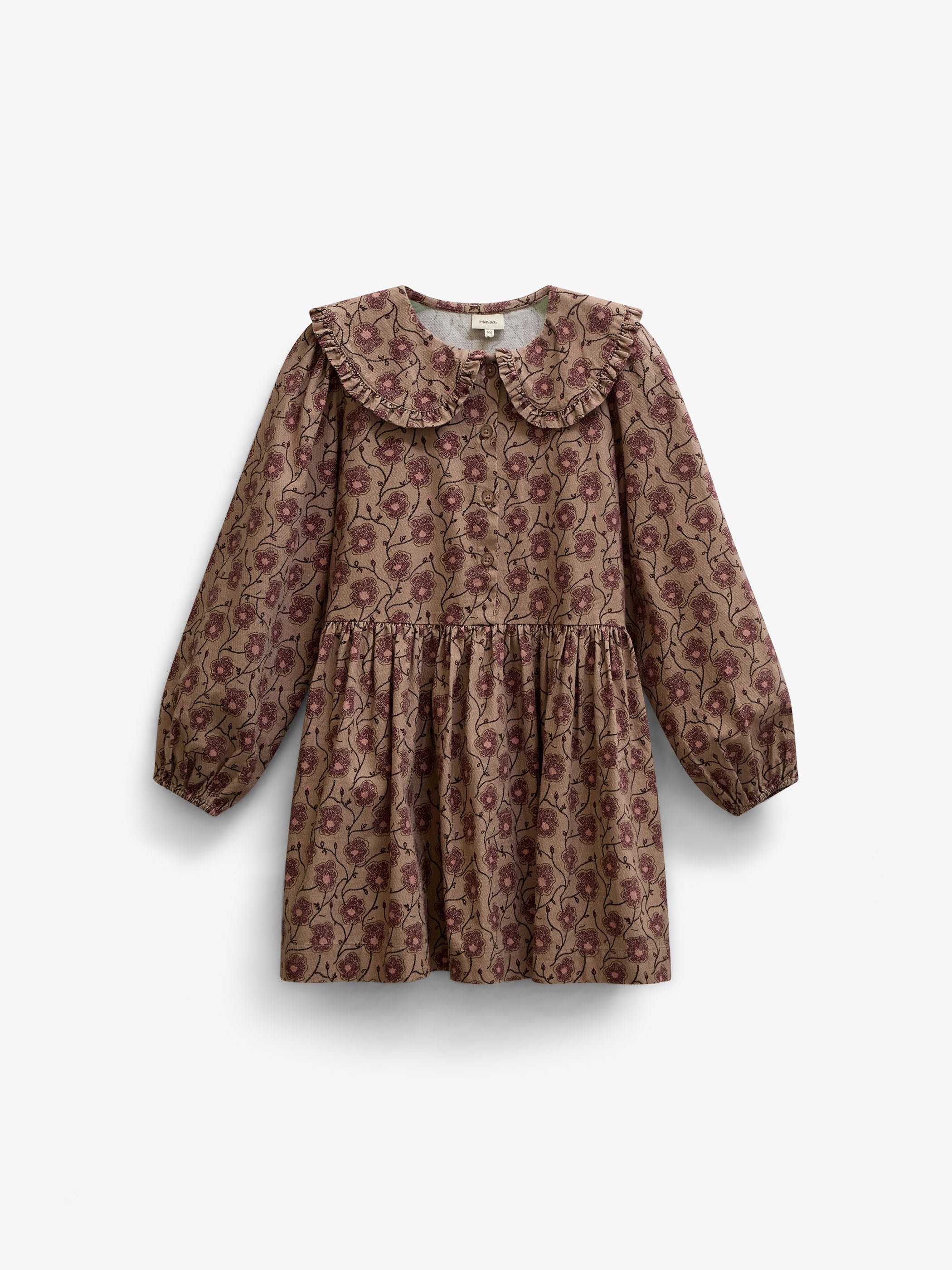 Floral Cotton Dress with Collar - Kids - Rose/Bordeaux | 101425 Nova