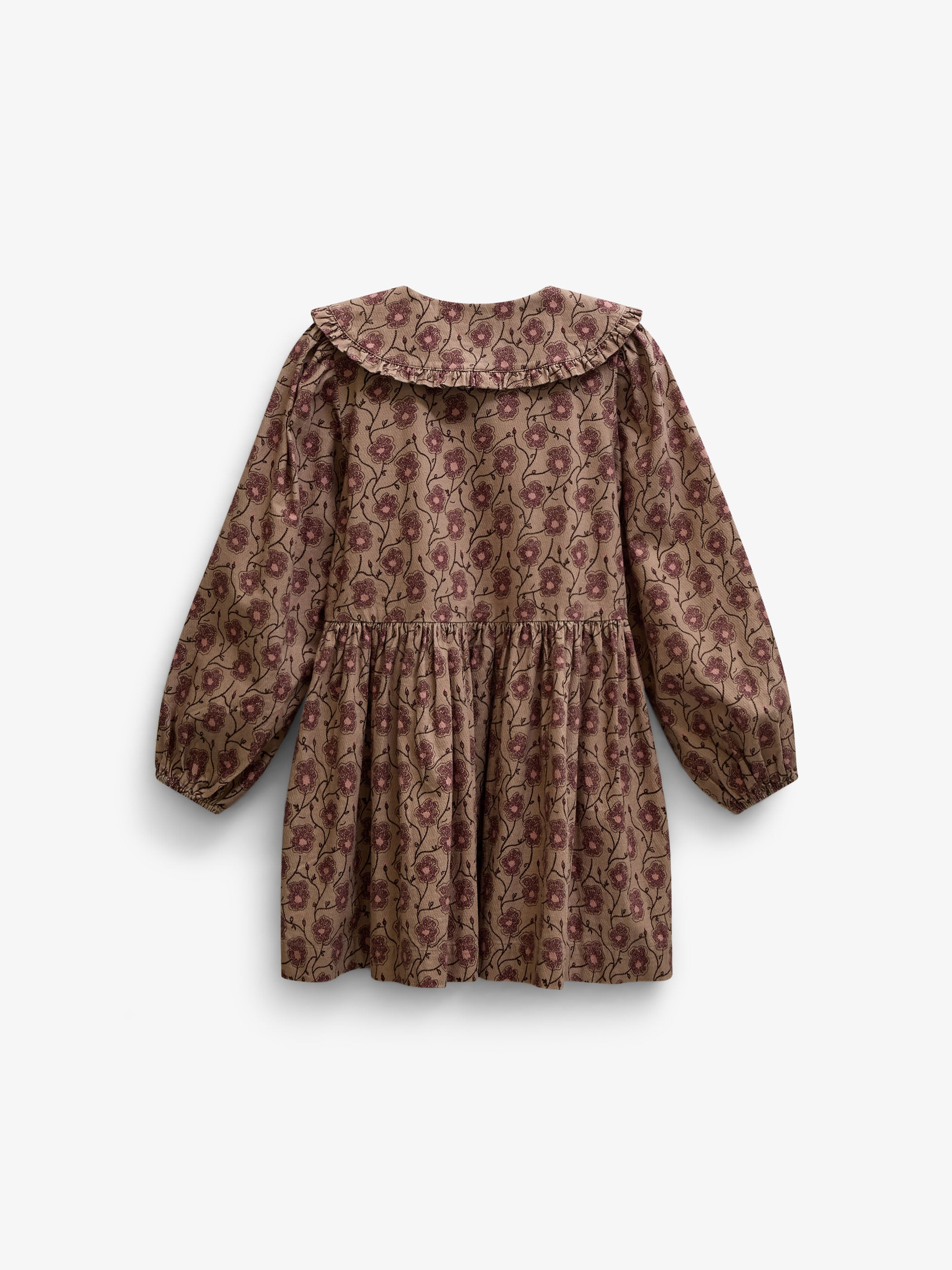 Floral Cotton Dress with Collar - Kids - Rose/Bordeaux | 101425 Nova