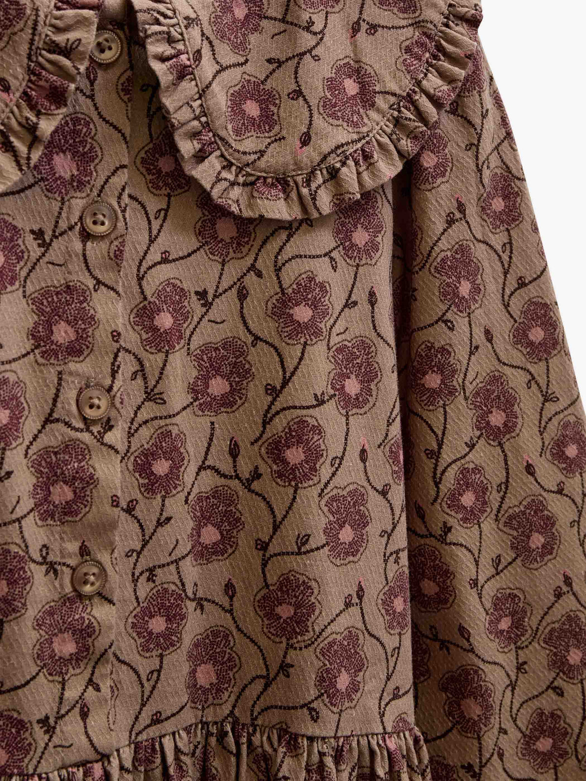 Floral Cotton Dress with Collar - Kids - Rose/Bordeaux | 101425 Nova
