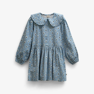 Gebloemde katoenen jurk met rucheskraag Tween - Blue/Brown | 101428 Nova